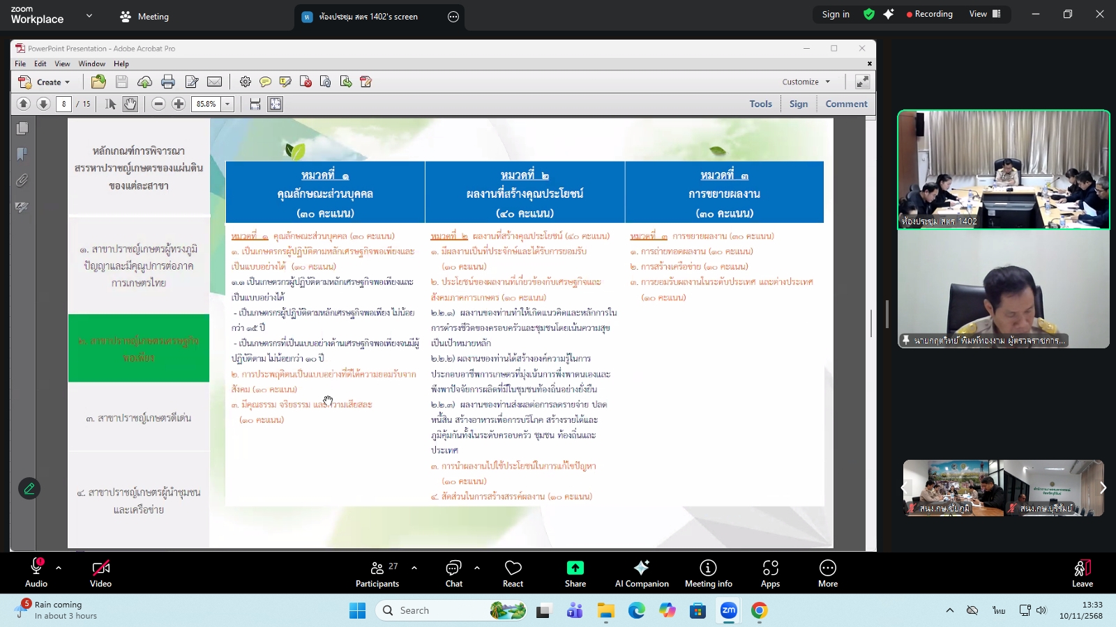 title - ผู้ตรวจราชการ ส.ป.ก. ร่วมประชุมคณะทำงานสรรหาปราชญ์เกษตรของแผ่นดินระดับเขต ประจำปี 2569 เขตตรวจราชการที่ 13 ผ่านระบบประชุมทางไกลออนไลน์ โดย Application Zoom Meeting